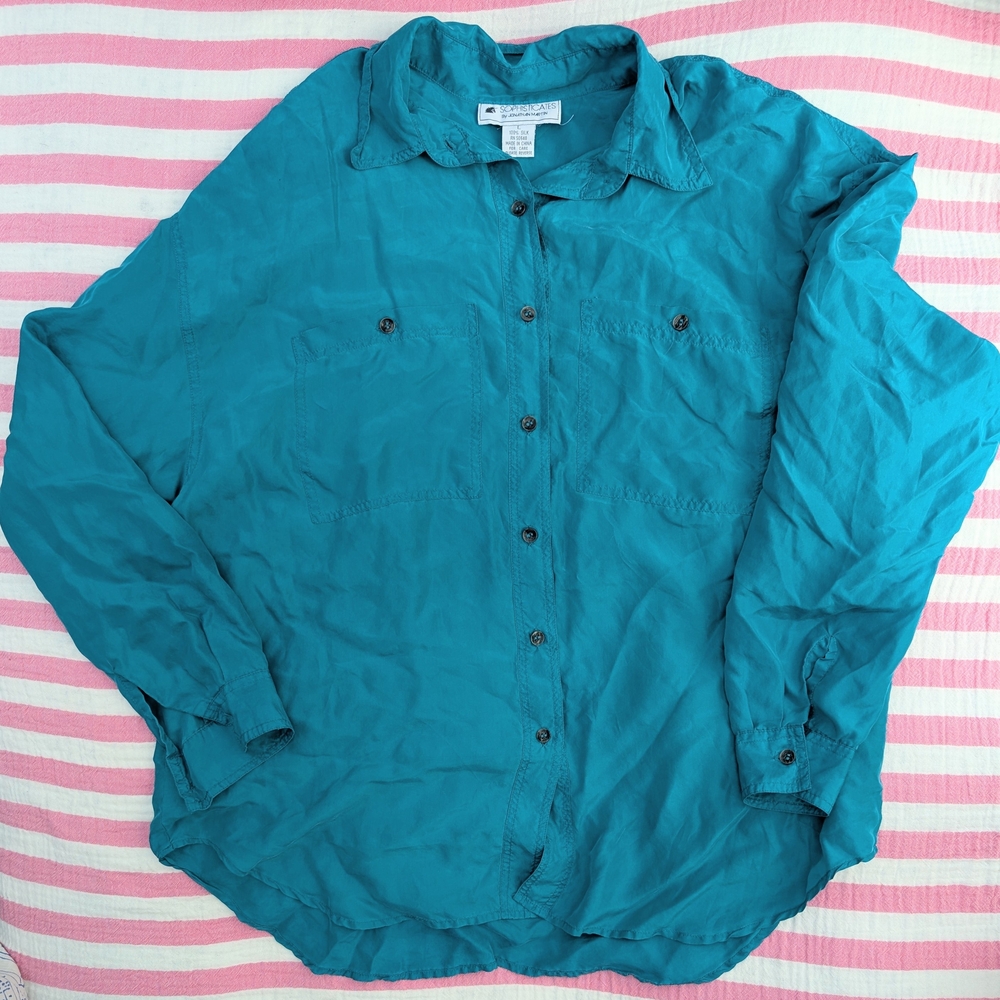 Silk Vintage Teal Button-Up Shirt